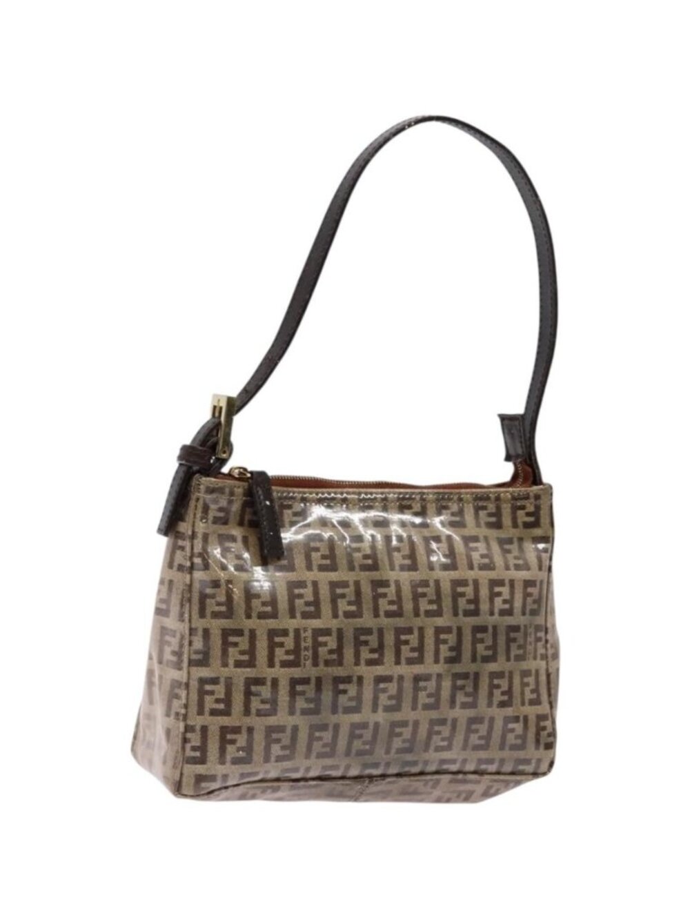 FENDI Zucchino Canvas Shoulder Bag Coated Canvas Beige Gold